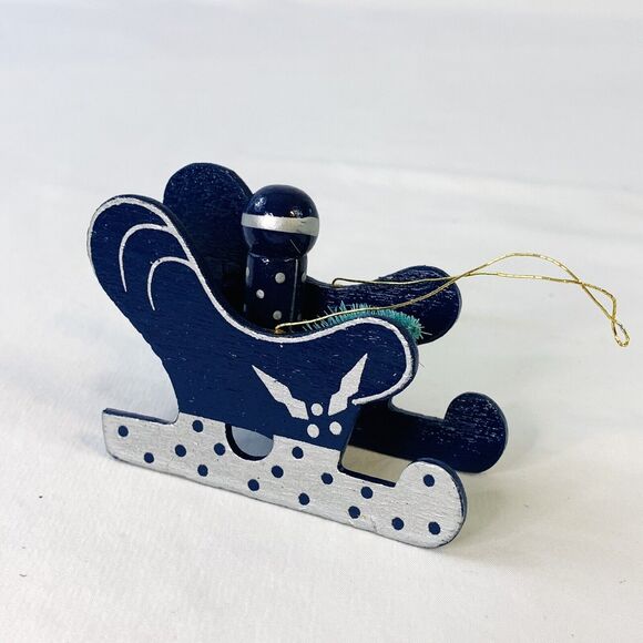 Vintage Lot of 6 Folk Art Wooden Blue Silver White Christmas Ornaments - Picture 5 of 7